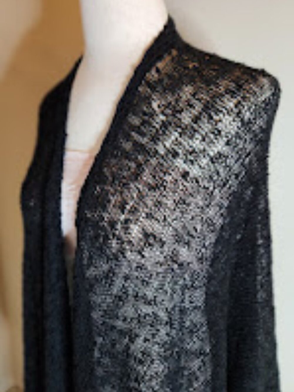 Coldwater Creek Black Lace Knit Shrug Poncho Cape Cardigan Open Front Layering
